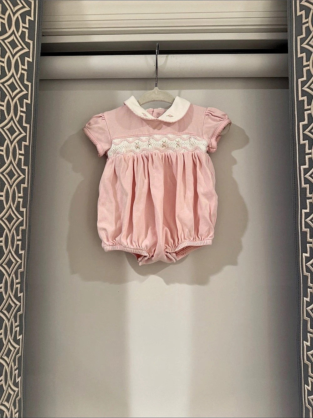 Magnolia Baby Pink Smocked Collared Bubble Romper Baby 9M